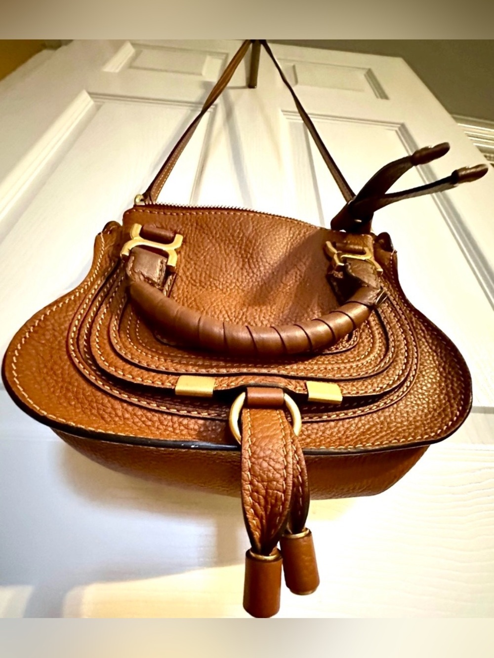 Chloé Mini Marcie Crossbody Bag Tan Grained Leather Like New - Picture 5 of 16